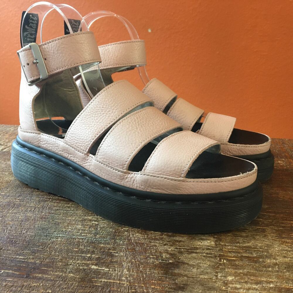 Dr Martens Clarissa II Quad Platform Gladiator Sandal Pale Pink Womens 9 Leather